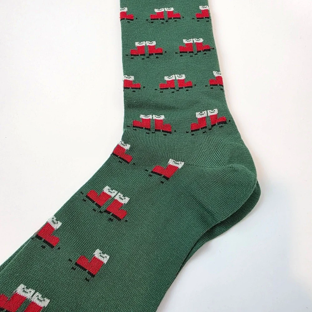 J‎ M CLaughlin Men Santa Boots Green Pima Cotton One Size Socks NWT